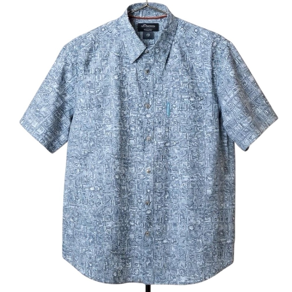 Columbia Sportswear Company Blue Casual Ocean Fishing Print Shirt Men's …